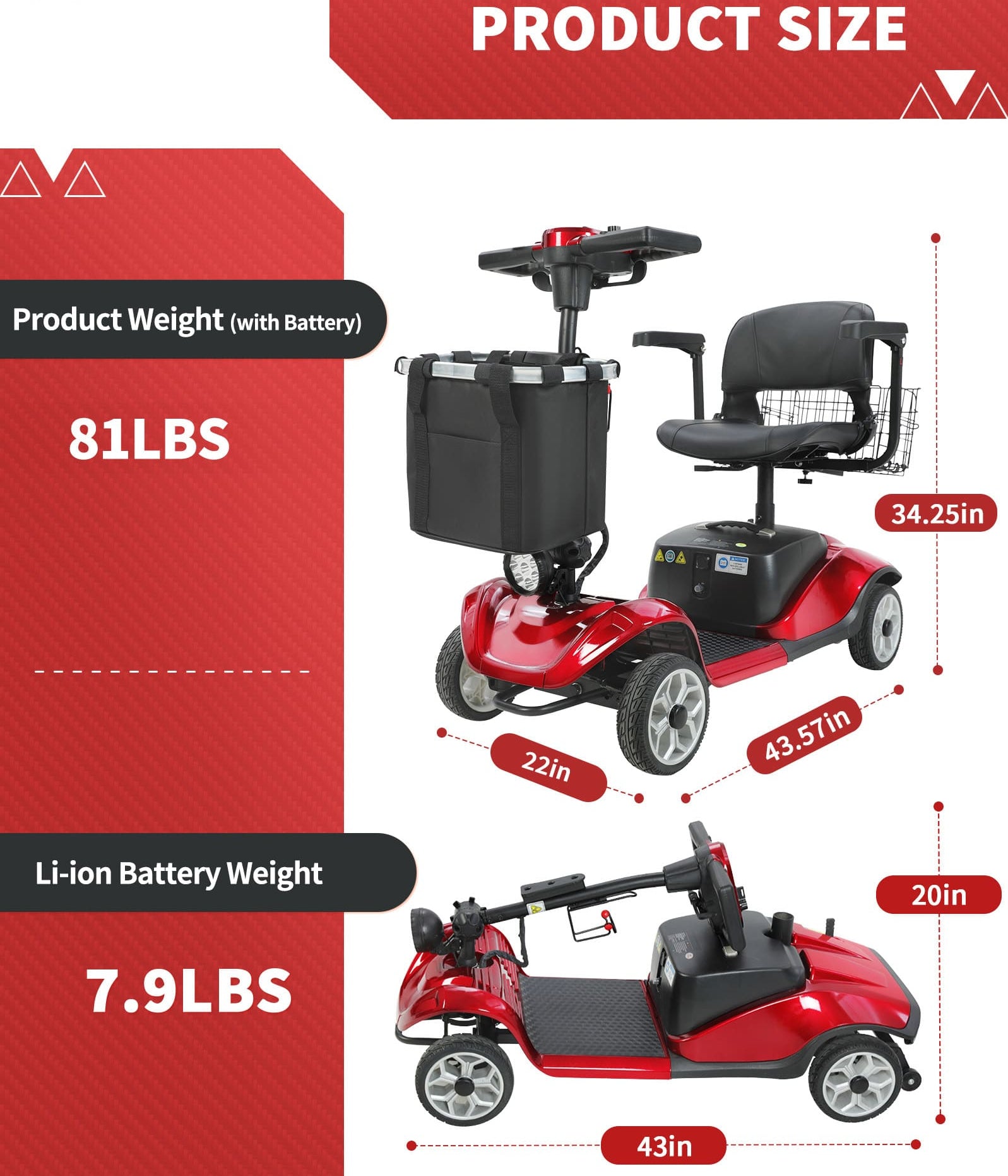 Mbxcooter M1 Mobility Scooter 4 Wheel for Seniors Adults