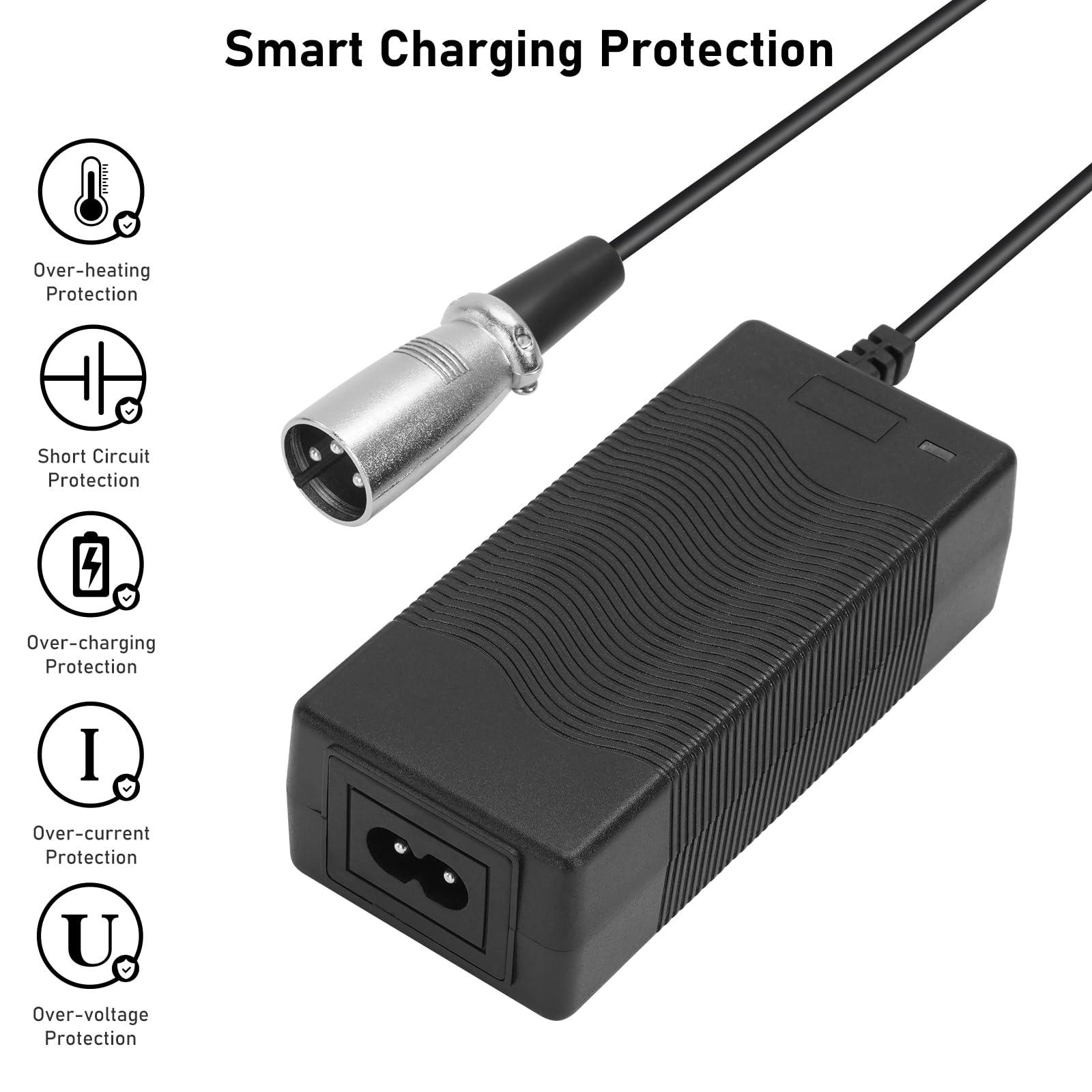 Black Mbxcooter charger for MS02/MS02 Pro with 3-pin connector and smart safety features.