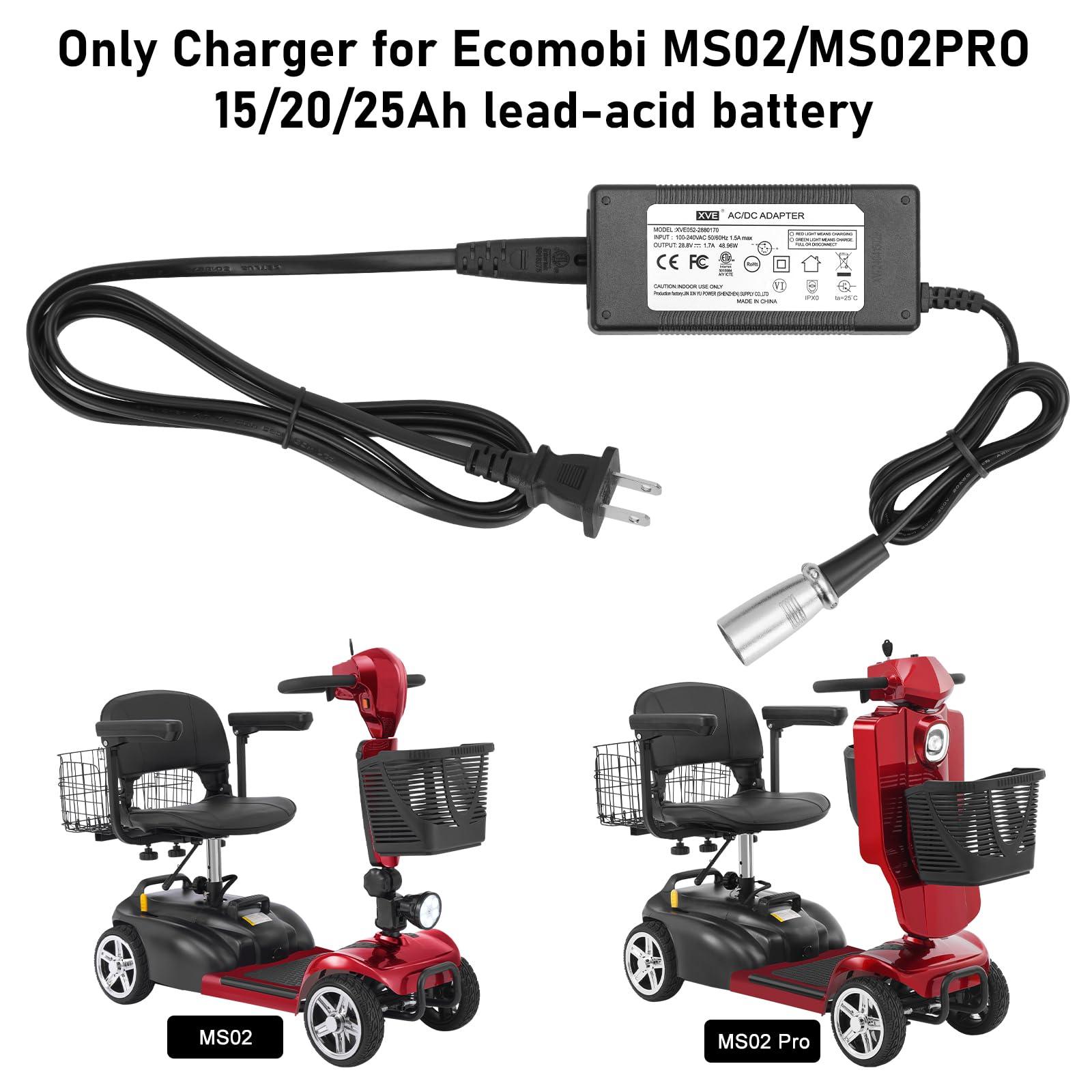 Black Mbxcooter AC/DC adapter charger with US plug for MS02/MS02 Pro lead-acid battery scooters.