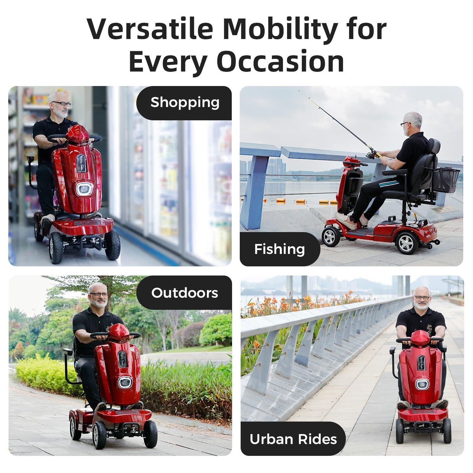 Red Mbxcooter MS20 PLUS heavy-duty all-terrain scooter used for shopping, fishing, outdoors, and urban rides.