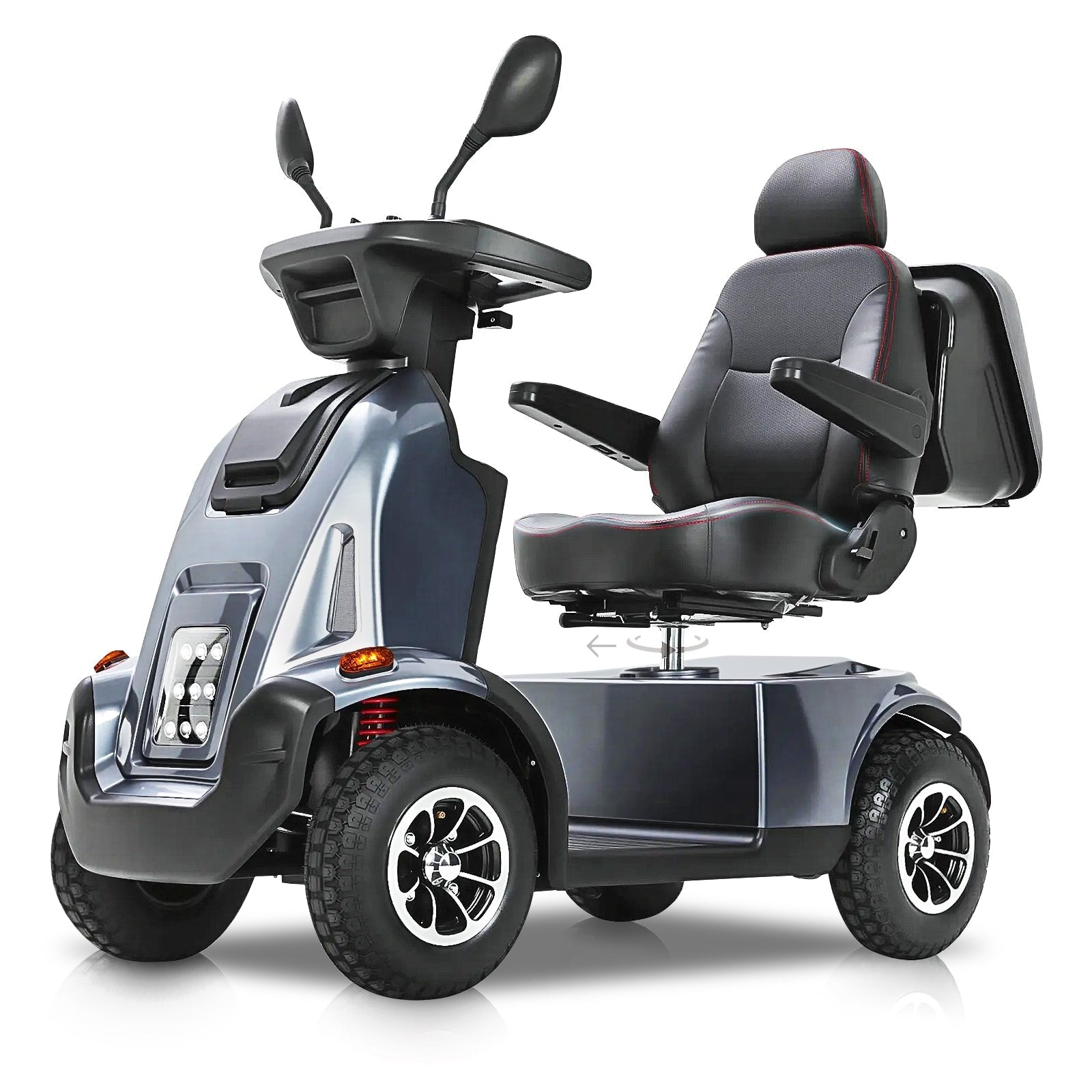 Mbxcooter MS500 heavy-duty gray mobility scooter with black seat and large tires.