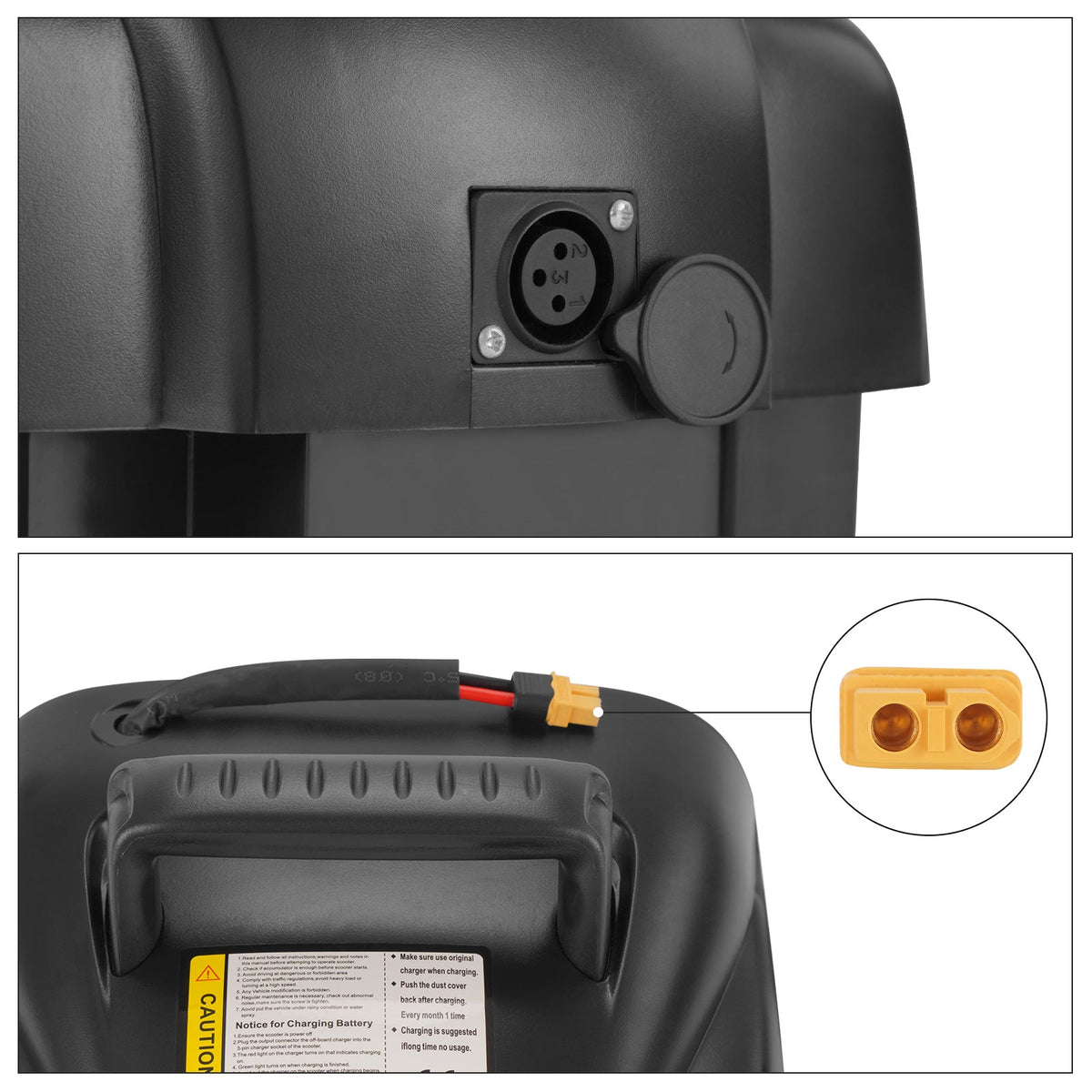 Black Mbxcooter replacement lithium battery for MS20/MS20 Pro, featuring a charging port and handle.