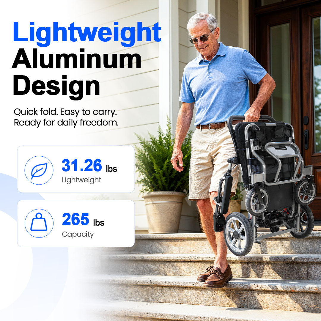 Mbxcooter MS03  Lightweight Foldable Electric Wheelchair Aluminum Alloy 265 lb Capacity