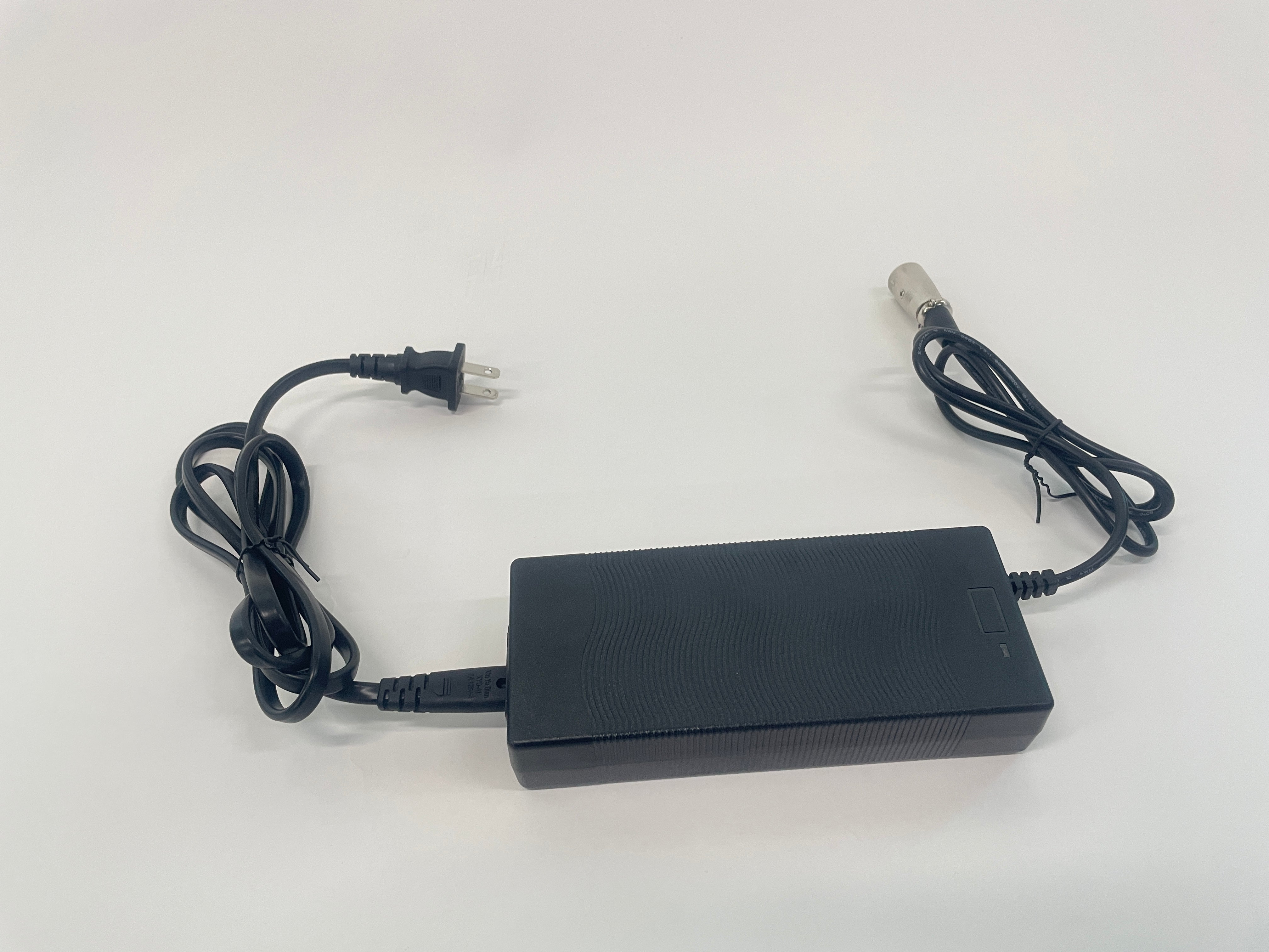 Black Mbxcooter charger for MS20 MAX scooters with a rectangular body, power cord, and charging cable.