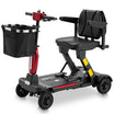 Red and black Mbxcooter MS20-F lightweight foldable mobility scooter with front basket.