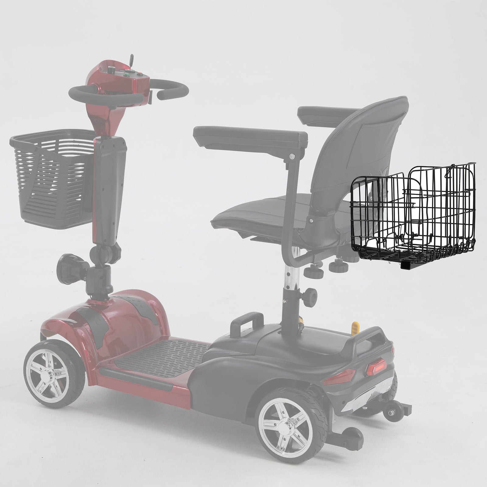 Black Mbxcooter mobility scooter rear basket, a durable metal wire storage accessory for MS20, MS20 Pro, MS20 Plus models.