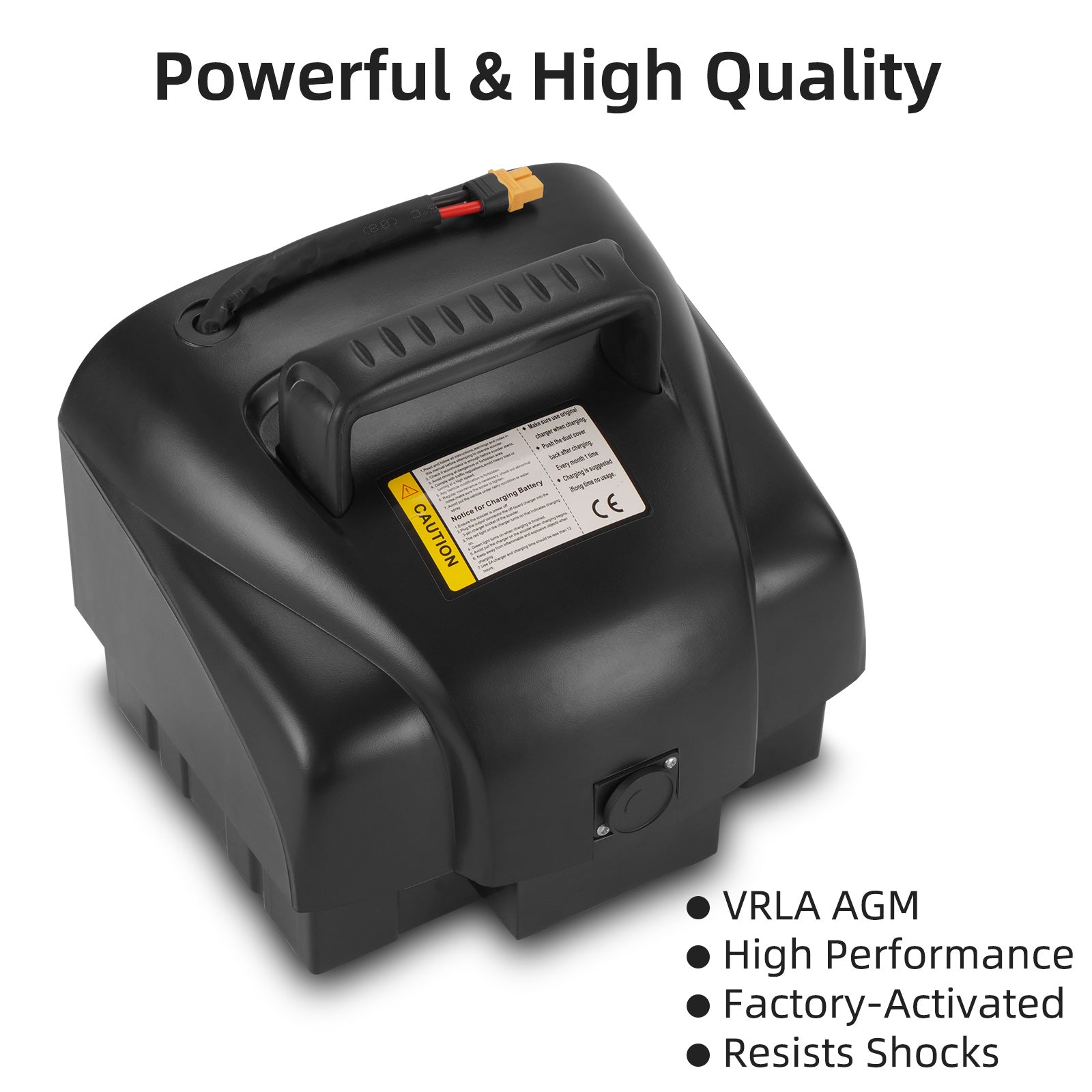 Black Mbxcooter replacement lithium battery for MS20/MS20 Pro with handle and yellow caution label.