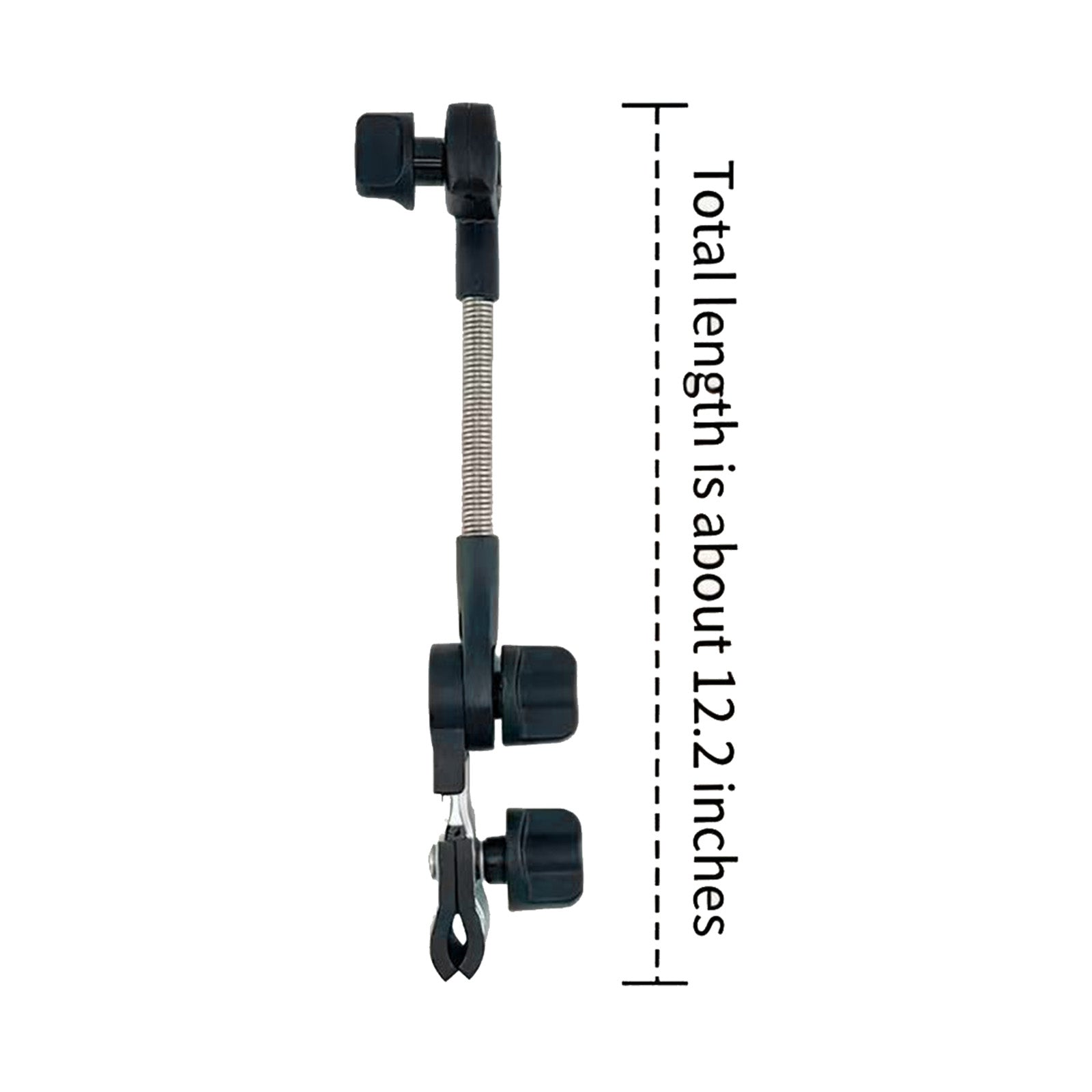 Black Mbxcooter sunshade umbrella bracket fixing clip for mobility scooter, 12.2 inches long with flexible spring.