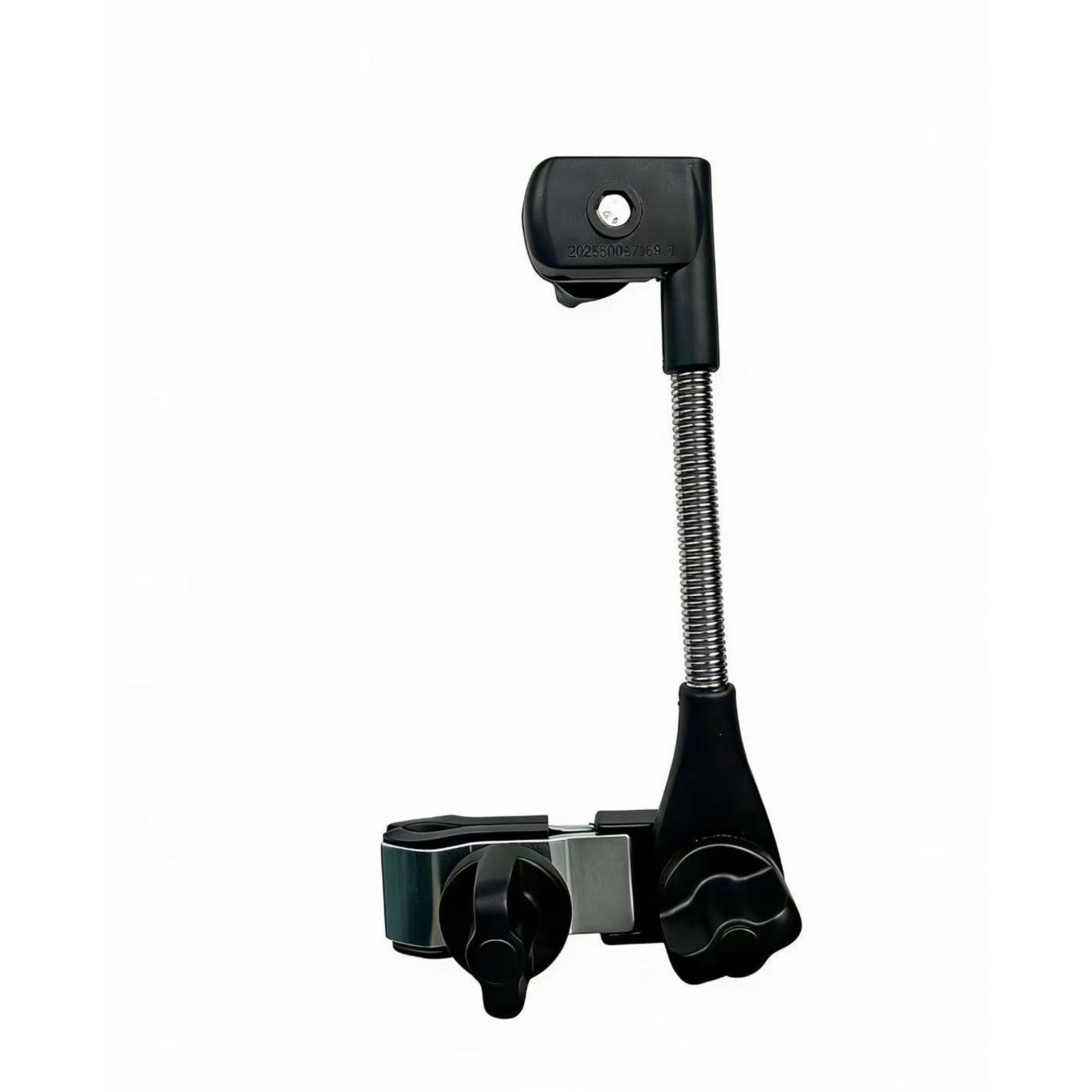Black Mbxcooter sunshade umbrella bracket fixing clip with flexible gooseneck and adjustable clamp.